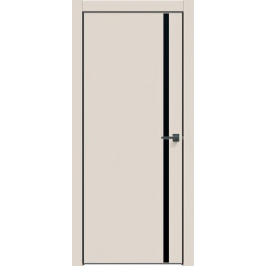 Дверь межкомнатная Concept-711 ПВХ Магнолия, лакобель чёрный, глухая, кромка алюминиевая черная матовая, каркасно-щитовая