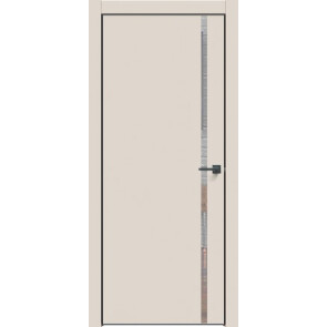 Дверь межкомнатная Concept-711 ПВХ Магнолия, зеркало, глухая, кромка алюминиевая черная матовая, каркасно-щитовая