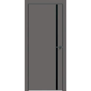 Дверь межкомнатная Concept-711 ПВХ Медиум грей, лакобель чёрный, глухая, кромка алюминиевая черная матовая, каркасно-щитовая