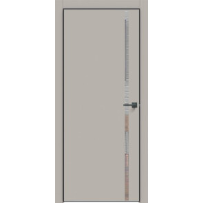 Дверь межкомнатная Concept-711 ПВХ Шелл грей, зеркало, глухая, кромка алюминиевая черная матовая, каркасно-щитовая