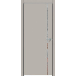 Дверь межкомнатная Concept-711 ПВХ Шелл грей, зеркало, глухая, кромка алюминиевая матовый хром, каркасно-щитовая