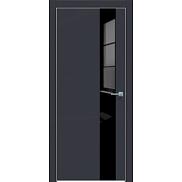 Дверь межкомнатная "Design-703" Дарк блю, вставка Лакобель чёрный, кромка-матовый хром