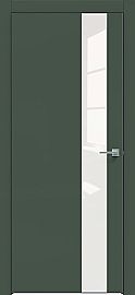 Дверь межкомнатная  "Design-703" Дарк грин стекло Лакобель белый, кромка-чёрная матовая