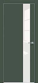 Дверь межкомнатная  "Design-703" Дарк грин стекло Лакобель белый, кромка-матовый хром