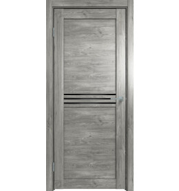 Дверь межкомнатная Future-601 ПВХ, Дуб винчестер серый, остекленная, лакобель чёрный, царговая