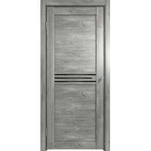 Дверь межкомнатная Future-601 ПВХ Дуб винчестер серый, остекленная, лакобель чёрный, царговая