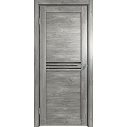 Дверь межкомнатная Future-601 ПВХ, Дуб винчестер серый, остекленная, лакобель чёрный, царговая