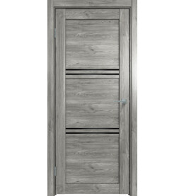 Дверь межкомнатная Future-602 ПВХ, Дуб винчестер серый, остекленная, лакобель чёрный, царговая