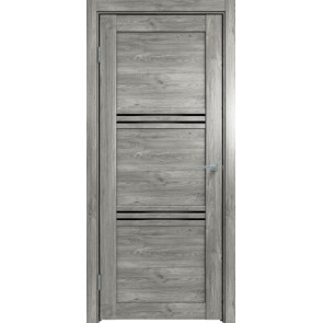 Дверь межкомнатная Future-602 ПВХ Дуб винчестер серый, остекленная, лакобель чёрный, царговая