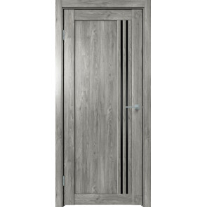 Дверь межкомнатная Future-604 ПВХ Дуб винчестер серый, остекленная, лакобель чёрный, царговая