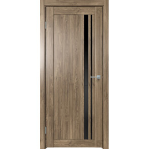 Дверь межкомнатная Future-608 ПВХ Дуб Винчестер трюфель, остекленная, лакобель чёрный, царговая