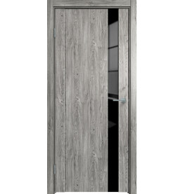 Дверь межкомнатная Future-655 ПВХ, Дуб винчестер серый, остекленная, лакобель чёрный, царговая