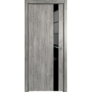Дверь межкомнатная Future-655 ПВХ Дуб винчестер серый, остекленная, лакобель чёрный, царговая