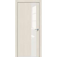 Дверь межкомнатная  "Future-703" Дуб Серена керамика стекло Лакобель белый, кромка-матовый хром