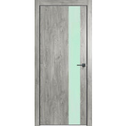 Дверь межкомнатная Future-703 ПВХ Дуб винчестер серый, глухая, декор лакобель белый, кромка алюминиевая черная матовая, каркасно-щитовая
