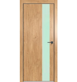 Дверь межкомнатная Future-703 ПВХ, Дуб Винчестер светлый, глухая, лакобель белый, кромка алюминиевая черная матовая, каркасно-щитовая