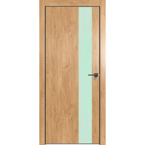 Дверь межкомнатная Future-703 ПВХ Дуб Винчестер светлый, лакобель белый, глухая, лакобель белый, кромка алюминиевая черная матовая, каркасно-щитовая