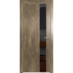 Дверь межкомнатная Future-703 ПВХ Дуб Винчестер трюфель, лакобель чёрный, глухая, кромка алюминиевая матовый хром, каркасно-щитовая