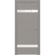 Дверь межкомнатная Future-704 ПВХ Дуб Серена каменно-серый, глухая, декор лакобель белый, кромка алюминиевая матовый хром, каркасно-щитовая