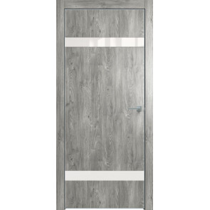 Дверь межкомнатная Future-704 ПВХ Дуб винчестер серый, лакобель белый, глухая, кромка алюминиевая матовый хром, каркасно-щитовая