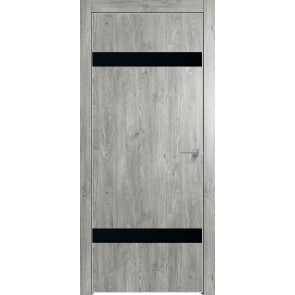 Дверь межкомнатная Future-704 ПВХ Дуб винчестер серый, лакобель чёрный, глухая, кромка алюминиевая матовый хром, каркасно-щитовая