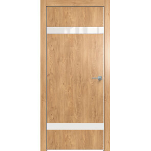 Дверь межкомнатная Future-704 ПВХ Дуб Винчестер светлый, лакобель белый, глухая, кромка алюминиевая матовый хром, каркасно-щитовая