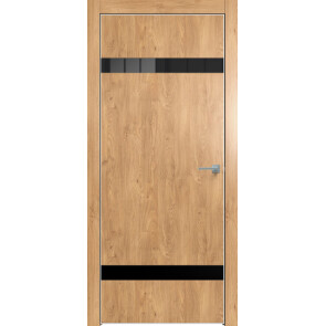 Дверь межкомнатная Future-704 ПВХ Дуб Винчестер светлый, лакобель чёрный, глухая, кромка алюминиевая матовый хром, каркасно-щитовая