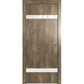 Дверь межкомнатная Future-704 ПВХ Дуб Винчестер трюфель, лакобель белый, глухая, кромка алюминиевая черная матовая, каркасно-щитовая