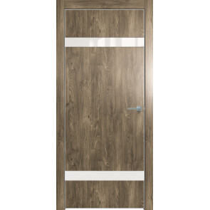 Дверь межкомнатная Future-704 ПВХ Дуб Винчестер трюфель, лакобель белый, глухая, кромка алюминиевая матовый хром, каркасно-щитовая