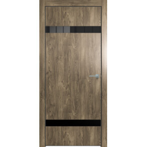 Дверь межкомнатная Future-704 ПВХ Дуб Винчестер трюфель, лакобель чёрный, глухая, кромка алюминиевая черная матовая, каркасно-щитовая