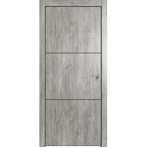 Дверь межкомнатная Future-705 ПВХ Дуб винчестер серый, глухая, кромка алюминиевая черная матовая, каркасно-щитовая