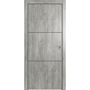 Дверь межкомнатная Future-705 ПВХ, Дуб винчестер серый, глухая, кромка алюминиевая черная матовая, каркасно-щитовая