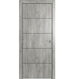Дверь межкомнатная Future-706 ПВХ, Дуб винчестер серый, глухая, кромка алюминиевая черная матовая, каркасно-щитовая