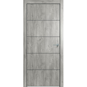 Дверь межкомнатная Future-706 ПВХ Дуб винчестер серый, глухая, кромка алюминиевая черная матовая, каркасно-щитовая