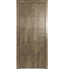 Дверь межкомнатная Future-706 ПВХ, Дуб Винчестер трюфель, глухая, кромка алюминиевая черная матовая, каркасно-щитовая