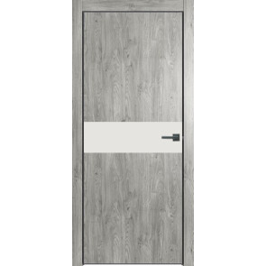 Дверь межкомнатная Future-707 ПВХ Дуб винчестер серый, белоснежно матовый, глухая, кромка алюминиевая черная матовая, каркасно-щитовая
