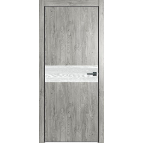 Дверь межкомнатная Future-707 ПВХ Дуб винчестер серый, дуб патина серый, глухая, кромка алюминиевая черная матовая, каркасно-щитовая