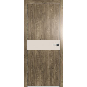 Дверь межкомнатная Future-707 ПВХ Дуб Винчестер трюфель, магнолия, глухая, кромка алюминиевая черная матовая, каркасно-щитовая