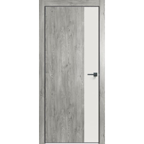 Дверь межкомнатная Future-708 ПВХ Дуб винчестер серый, белоснежно матовый, глухая, кромка алюминиевая черная матовая, каркасно-щитовая