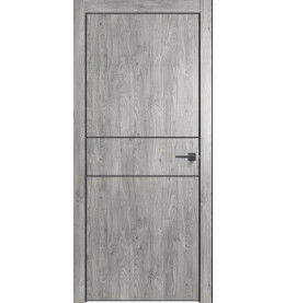 Дверь межкомнатная Future-710 ПВХ, Дуб винчестер серый, глухая, кромка алюминиевая черная матовая, каркасно-щитовая