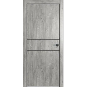 Дверь межкомнатная Future-710 ПВХ Дуб винчестер серый, глухая, кромка алюминиевая черная матовая, каркасно-щитовая