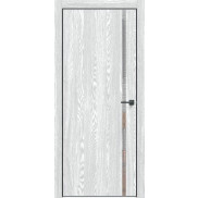 Дверь межкомнатная Future-711 ПВХ Дуб патина серый, глухая, декор зеркало, кромка алюминиевая черная матовая, каркасно-щитовая