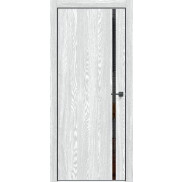 Дверь межкомнатная Future-711 ПВХ Дуб патина серый, глухая, декор лакобель чёрный, кромка алюминиевая черная матовая, каркасно-щитовая