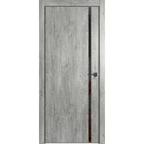 Дверь межкомнатная Future-711 ПВХ Дуб винчестер серый, лакобель чёрный, глухая, кромка алюминиевая черная матовая, каркасно-щитовая