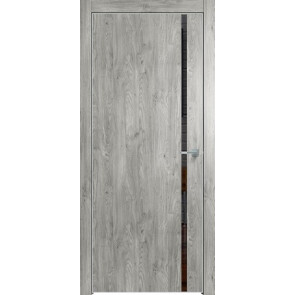 Дверь межкомнатная Future-711 ПВХ Дуб винчестер серый, лакобель чёрный, глухая, кромка алюминиевая матовый хром, каркасно-щитовая