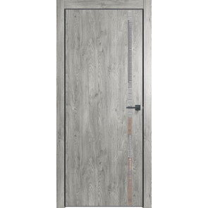 Дверь межкомнатная Future-711 ПВХ Дуб винчестер серый, зеркало, глухая, кромка алюминиевая черная матовая, каркасно-щитовая