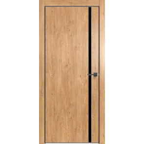 Дверь межкомнатная Future-711 ПВХ Дуб Винчестер светлый, лакобель чёрный, глухая, кромка алюминиевая черная матовая, каркасно-щитовая