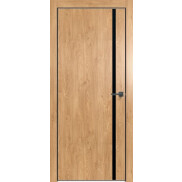Дверь межкомнатная Future-711 ПВХ Дуб Винчестер светлый, глухая, декор лакобель чёрный, кромка алюминиевая черная матовая, каркасно-щитовая