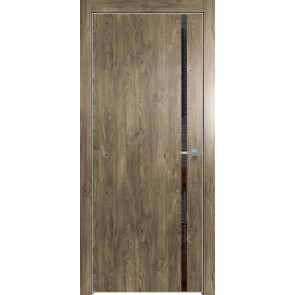 Дверь межкомнатная Future-711 ПВХ Дуб Винчестер трюфель, лакобель чёрный, глухая, кромка алюминиевая матовый хром, каркасно-щитовая