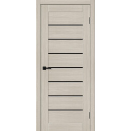 Дверь межкомнатная Браво-22 Экошпон Cream Melinga, остекленная, black shine, кромка нет, царговая